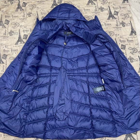 Ellen Tracy NWOT! Navy Down Hooded  Water Resist Lined Drawcord Puffer Coat - Picture 6 of 16